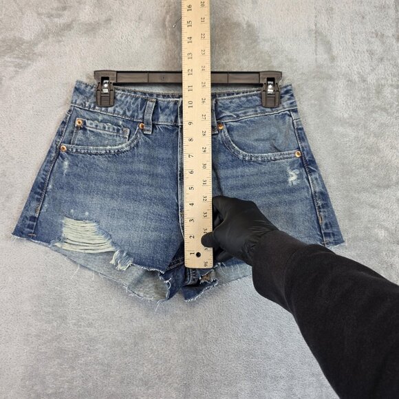 Garage Denim Shorts Womens 26 Blue Festival Distressed Cutoff Raw Hem Frayed - Picture 3 of 11